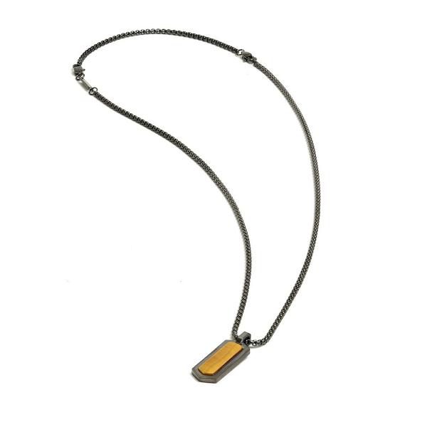 Schwarze Halskette aus Edelstahl mit einem Tigerauge-Stein - Roma Black Tiger